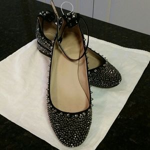 Zara Silver Studded Ballerina Ankle-Strap Flats